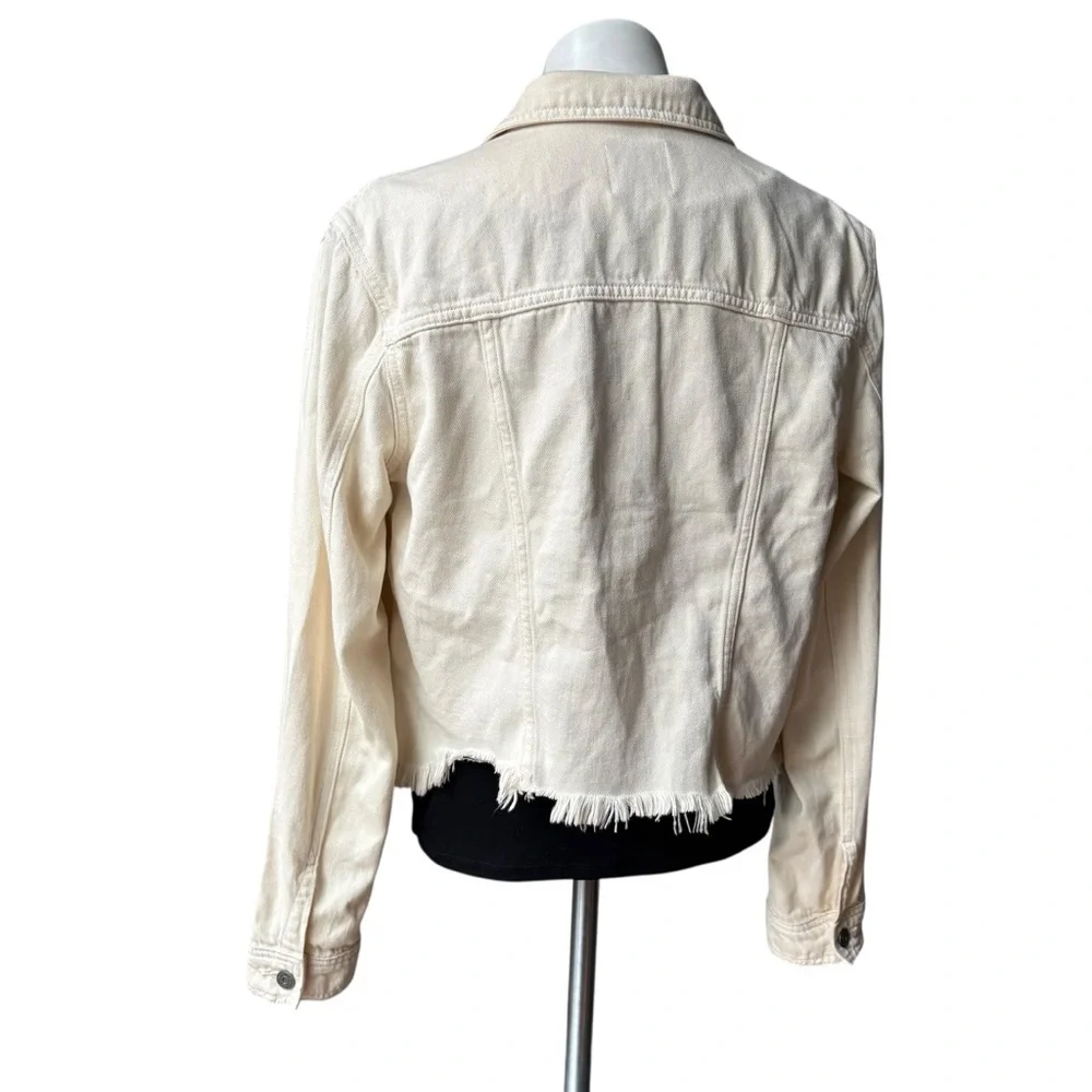 HIDDEN JEANS Rebel Fray Hem Denim Trucker Jacket in Cream, Sz L - Picture 10 of 16